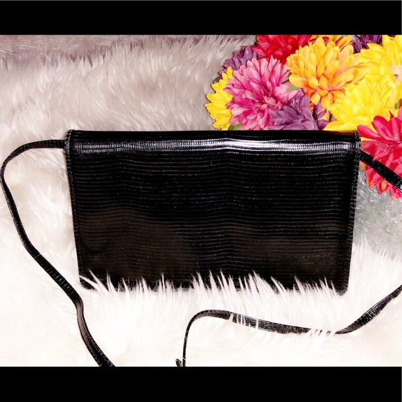 VINTAGE BOTTEGA VENETA Black Reptile Print Shoulder Bag